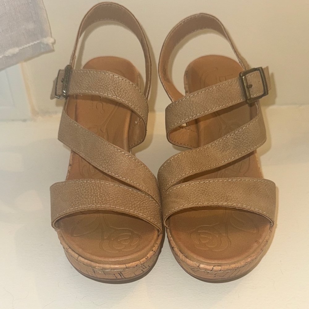 BOC Strappy Tan Wedges